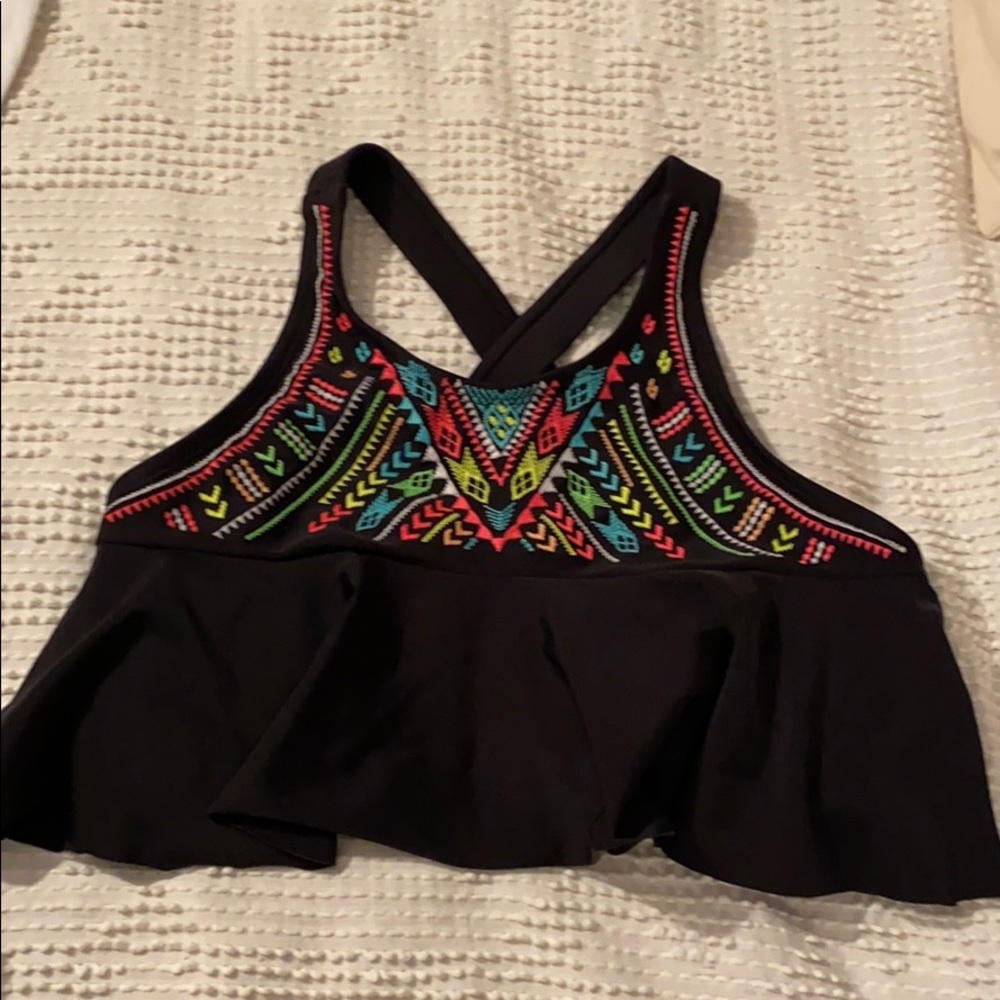 Bathing suit top black with multicolor embroidery